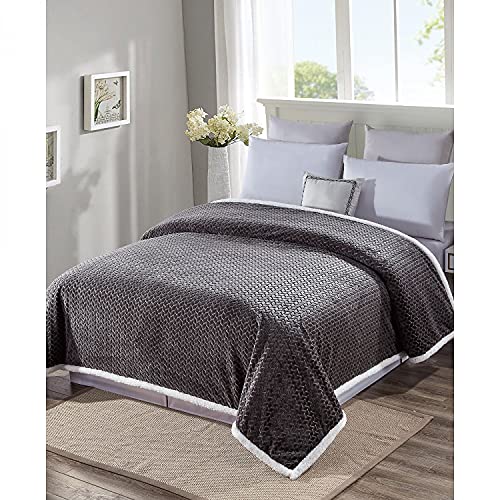 Plazatex Reversible & Comfortable Braided Oversized Sherpa Blanket - King 108X90 Grey #TOP21