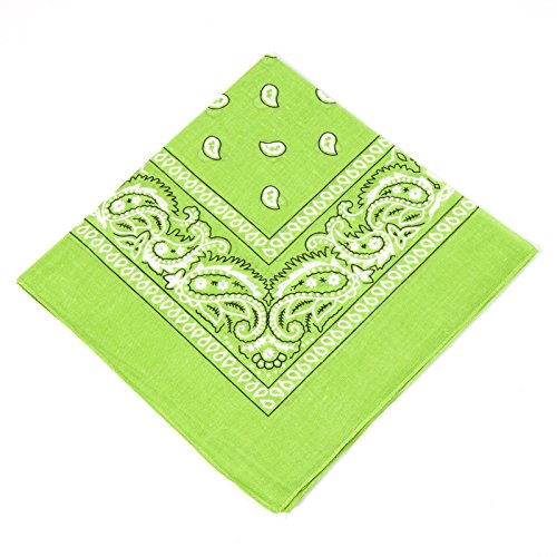 Boolavard 1s 6s 9s or 12 Pack Cowboy Bandanas with Original Paisley Pattern (Lime Green)