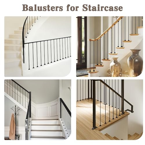 30 Pcs Wrought Iron Balusters for Staircase, 1/2" x 44" Hollow Straight Iron Spindles Deck Balusters with 60 Fixed Swivel Shoes, Deck Railing for Indoor Stairs - Matte Black by ACNOYEL - Image 6