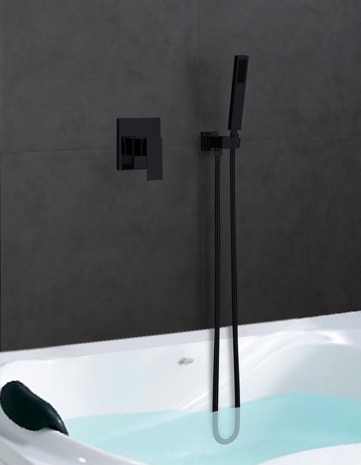 ASerZenith Black Full Copper Bathtub Embedded Wall Shower Concealed Shower Waterfall Washbasin Faucet Hidden Hot and Cold Set(C2 Single Shower)