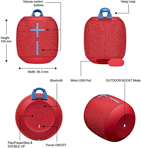 Ultimate Ears WONDERBOOM 2 Portable Bluetooth Speaker- Radical Red (Renewed)