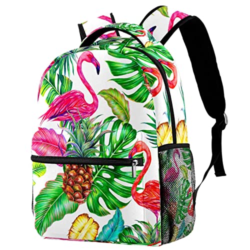 Mochila para portátil flamenco hojas tropicales bolsas de viaje mujer