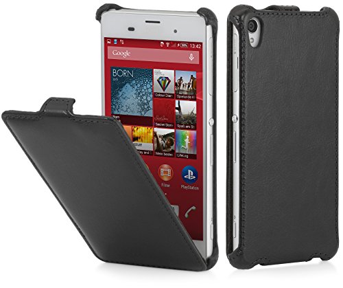 StilGut ® Slim Case, Funda de Piel artifícial para Sony Xperia Z3, en Negro Vintage