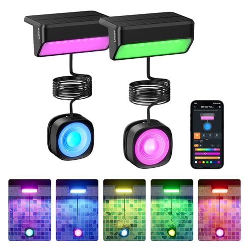 Linkind Smart Solar Pool Lights for Inground & Above Ground Pool, AI Dotis, Dual-Zone APP Control Pool Light, IP68 Waterproof Solar Power Pool Lights for Garden,Fence,Pond,2 Pack