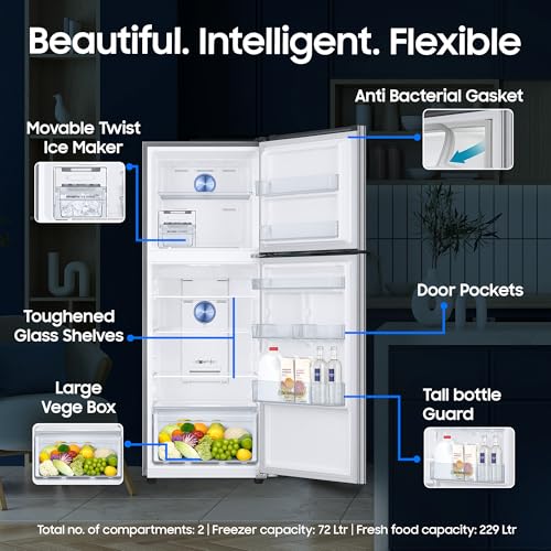Image of Samsung 301 L, 2 Star, Convertible 5-in-1 Digital Inverter with Display Frost Free Double Door Refrigerator (RT31H4522S9 /HL, Silver, Refined Inox, 2026 Model)