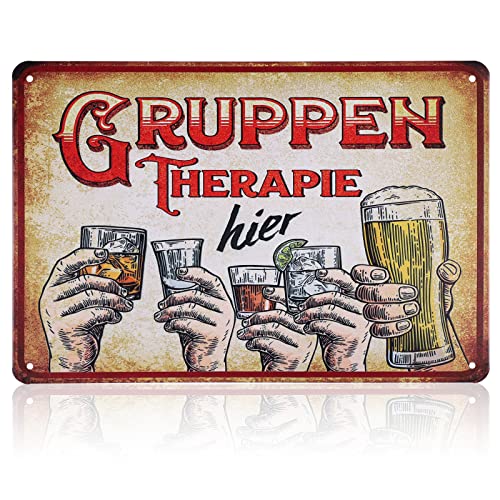 COEKI Bar Blechschild, Blechschilder Retro Deko, GRUPPEN THERAPIE hier, Lustige Bar Schild für Haus, Café-Bar, Club 20x30cm
