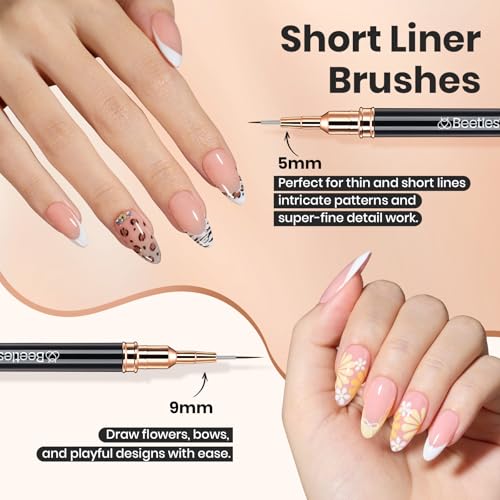 Image of Beetles Liner Brushes for Nails 5pcs - Metallic Nail Art Brushes Black Nail Art Pens Liner Sizes 5 /9 /15 /20 /25mm with Palette Holder Painting Manicure Design Tools for Long Lines, Details, Fine Drawing