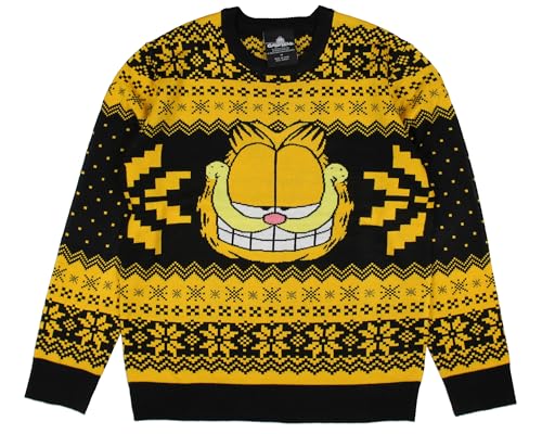 Garfield Men's Big Grin Fair Isle Design Knit Pullover Holiday Ugly Christmas Sweater2