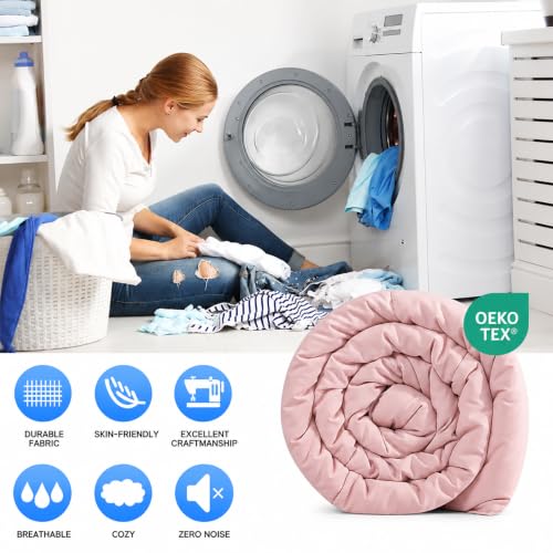 Image of EASELAND Oversized King Down Alternative Comforter, Pink, 98x116 | Quilted Duvet Insert for All Seasons, Soft Lightweight Bedding with Corner Tabs, Breathable Machine Washable Hotel Quality