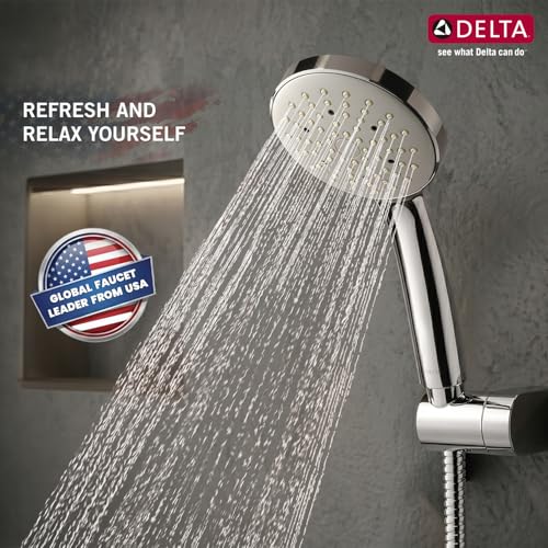 Image of Delta Faucet Single Function Handshower with Hose and Bracket I Handheld Shower I Shower head for Bathroom I 10 Year Warranty I Magnetic Docking I Polished Chrome - S664