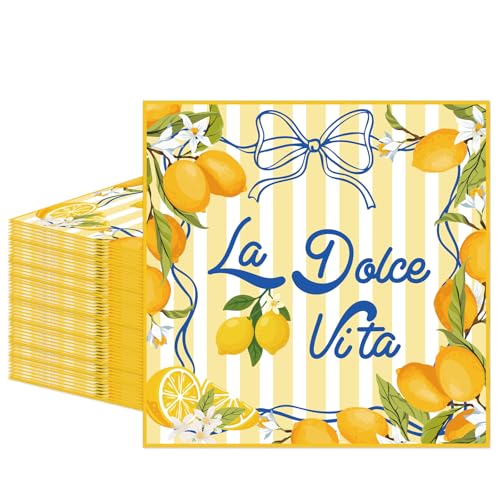 EUOYUFO 50Pcs La Dolce Vita Napkins Lemon Citrus Party Decorations for Italian Summer Theme Girls Weekend Bachelorette Disposable Napkins 6.5" x 6.5"