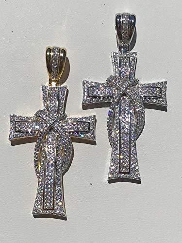 HarlemBling Solid 925 Sterling Silver Iced Cross Pendant - Men's - 2.25" - Fits Up To 5mm Chains!2