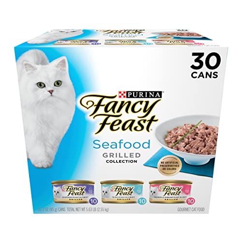 Purina Fancy Feast Grilled Wet Cat Food Seafood Collection in Wet Cat Food Variety Pack – (Pack of 30) 3 oz. Cans