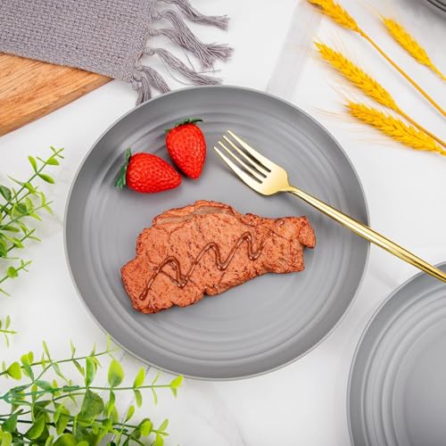 Plastic Plates Reusable Set of 4, 8 Inches Unbreakable Dinner Plates, Lightweight Camping Plate for Picnic, Salad, Pasta, Party, Home, Office, Dishwasher & Microwave Safe (Gray) - Image 4