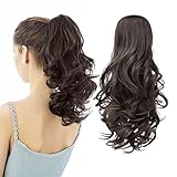 HEWEICSY Ponytail Extension, Hair Extensions Ponytail Claw 14' Wavy Fake Hair Curly Synthetic Ponytail Wig Clip Daily Fluffy Pony Tail Hair Piece for Women(Darkest Brown)