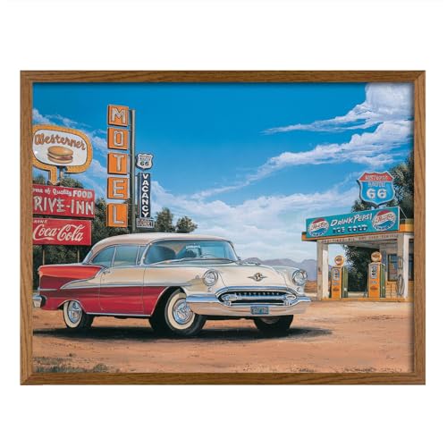 Tableau Route 66 sans reflet grand cadre chêne rustique Amarillo Memories