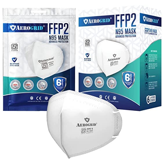 AeroGrid FFP2 N95 Face Mask For Men & Women | Pack of 10 N95 Mask | ISI Marked N95 Masks For Adults | N 95 Mask Face Mask Men Anti Pollution Mask For Men | Head Loop Facemask N95 Face Masks | BIS Certified N95 Face Masks | Anti Pollution Mask EN 149 European Std. Certified