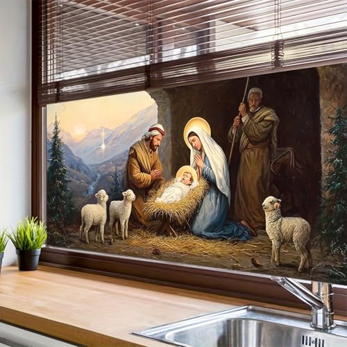 Vinilo decorativo ventana escena nacimiento 39.3x17.7 pulg miniatura 4