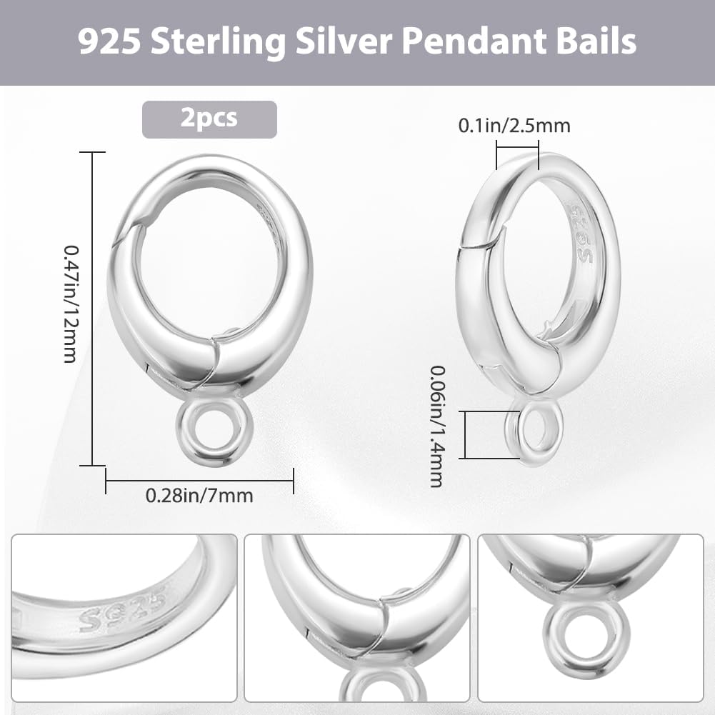 Beebeecraft 1 Box 2Pcs Round Lobster Clasps 925 Sterling Silver 12mm Snap Spring O Ring Connector with Hole for Bracelet DIY Craft Jewelry Making