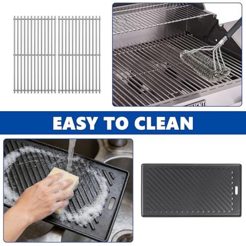 Image of SafBbcue Replacement Parts for Monument Mesa 400, 25392 and 13478, A005 Cast Iron Griddle and 98888 Stainless Steel Grill Grates for Monument Grills 4-Burner Propane Gas Grill Accessories