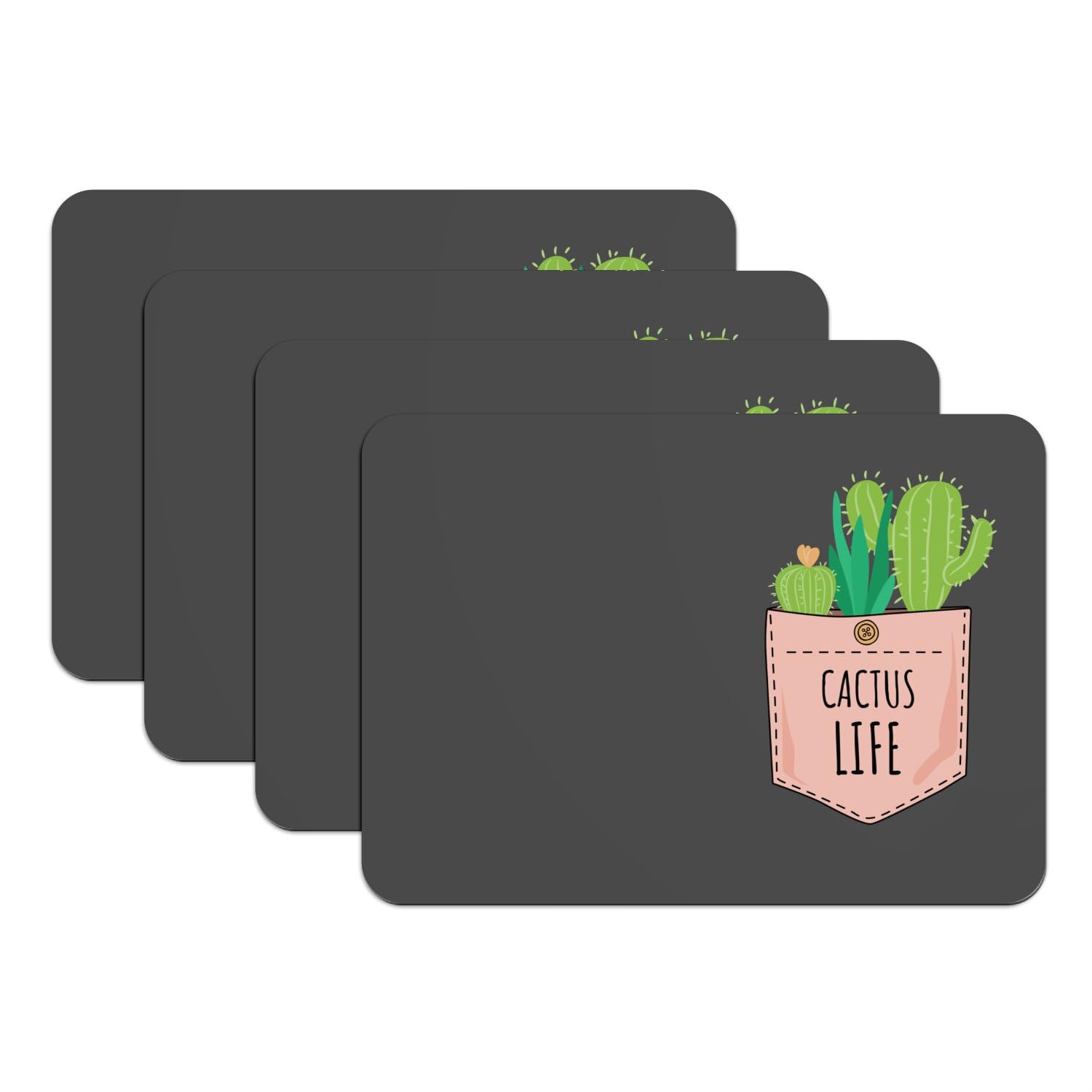 Set de table antidérapant et imperméable en caoutchouc noir Cactus Life x4