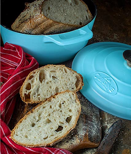 Image of La Cuisine Enameled Cast Iron Dutch Oven Casserole Dish Pot with Lid, 3.7 QT 9.5 Inches Dia. Matte Black Enamel Interior, Teal Porcelain Enamel Exterior Oven-Safe