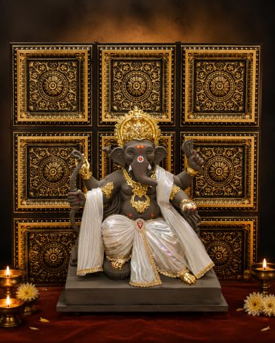 Image of SATYAM KRAFT 9 Piece Ganpati Bappa Backdrop, janmashtami Decor | Wall Panels (9 pcs set) | 30 x 30 CM Each Panel | 90 x 90 CM DIY Mandap Background | 9 Panels | Includes Double-Sided Tape (Copper)