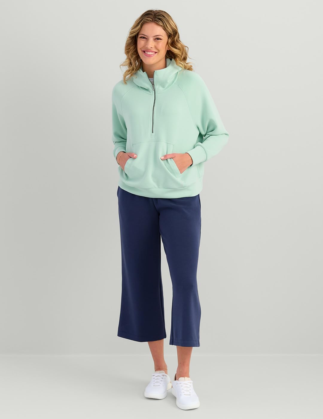 HUK womens Bayside 1/2 Zip Hoodie, Super Soft Spacer Knit Fabric, Oversized Fit, Kangaroo Pocket - Image 2