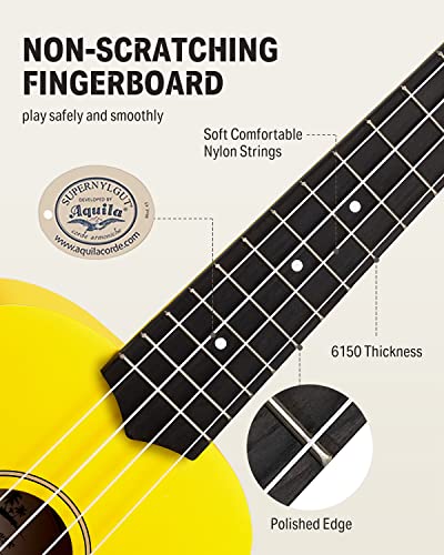 Image of Donner Soprano Ukulele for Beginner 21 Inch Matte Ukulele Beginner Kit with Bag Strap Tuner Strings Picks Cloth, Free Online Lessons, Holiday Christmas & Birthday Gift (Yellow)