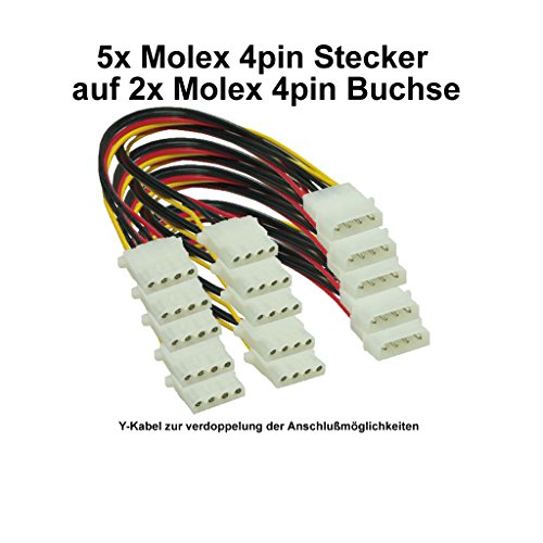 Alimentation en Y pour PC Câble d'alimentation interne Molex 1 x 4 broches mâle vers 2 x Molex 4 broches Femelle Connecteur doubler 5 Stck