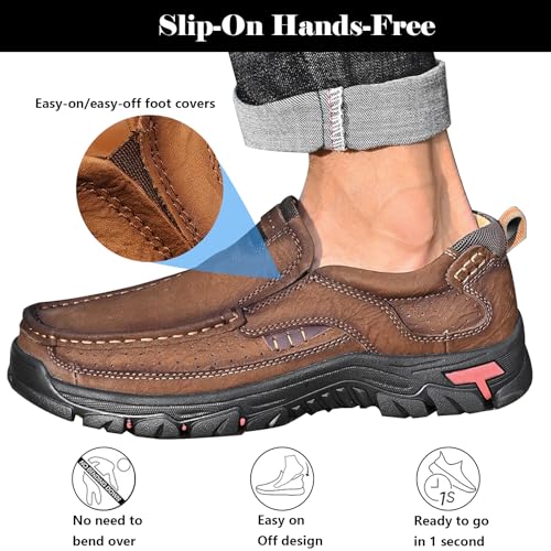 Men's Slip On Hands Waterproof Loafers Leather Walking Slip-Ins Casual Outdoor Sneakers Non-Slip Walking Shoes Lightweight Breathable3
