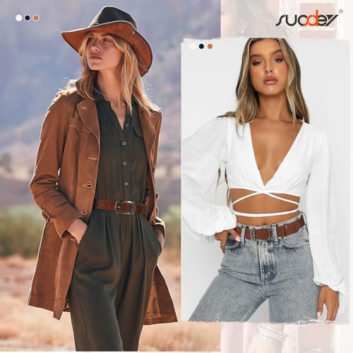 SUOSDEY Womens Leather Belts Western Vintage Women's Belt with Engraved Buckle Ladies Belt for Jeans Pants3