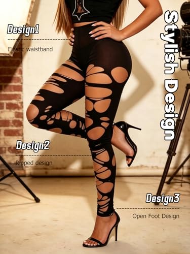 Image of Buitifo Women Sexy Tights Fishnet Patterned Stockings Sheer Socks | Y2K Ragged Pantyhose Hosiery Ripped Leggings One Size