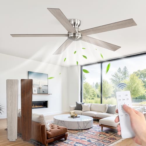 Image of Fanbulous 60 Inch Flush Mount Ceiling Fan no Light, Brushed Nickel, Modern
