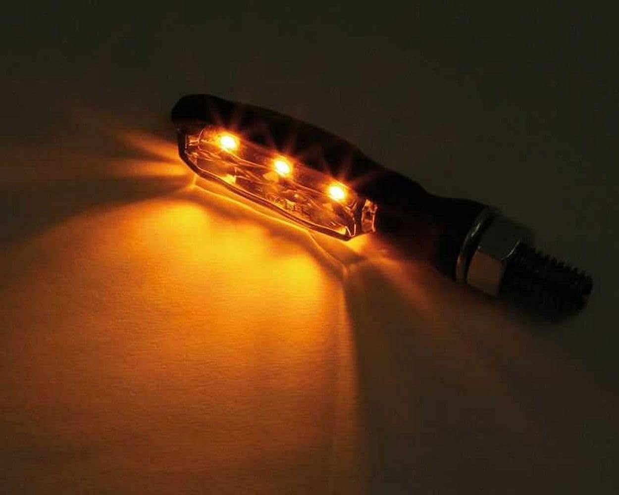 HIGHSIDER SONIC-X1 Mini LED Blinker Paar schwarz getönt 12V, ECE geprüft | Glas schwarz getönt, Metallgehäuse M8, Maße 44 × 13 × 15,5 mm; kompatibel mit Motorrad, Roller, Moped, Quad und E-Scooter