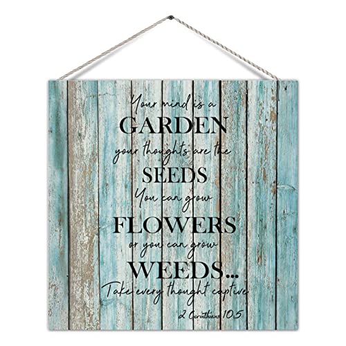 LYMNERS Rustic Wood Sign Plaque Your Mind Is A Garden Your Thoughts Are The Seed Inspirational Quote Shabby Chic Style Farmhouse Wooden Wall Wall Pediment Hanging Decor For Patio Garden 6x12 Inch