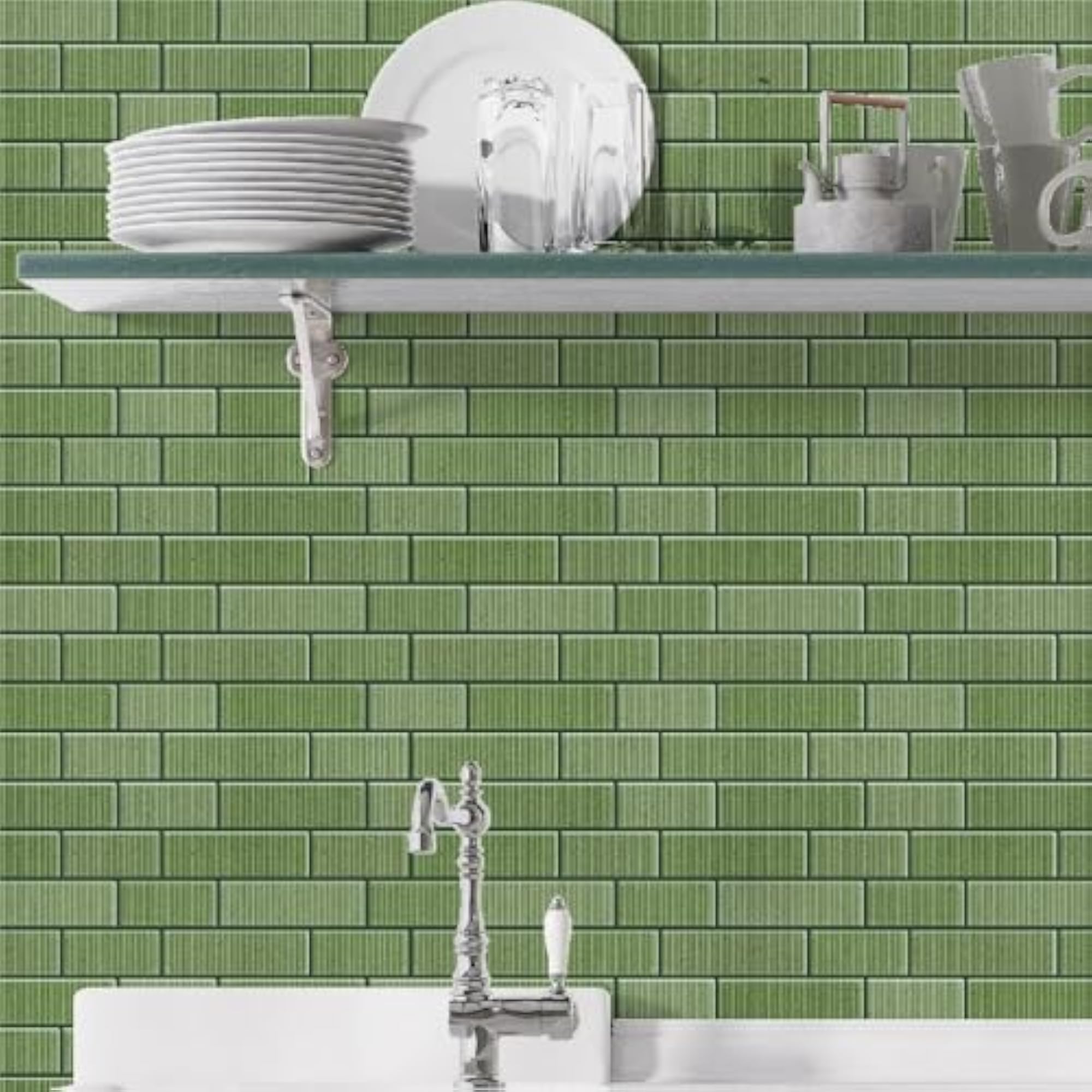 Olive Green Subway Peel and Stick Wall Tile