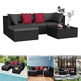 YRHome Set di mobili da giardino in polyrattan per 4-5 persone – lounge da giardino divano angolare con tavolino da caffè, tavolino con cuscino per divano da giardino, per balcone, terrazza e giardino immagine