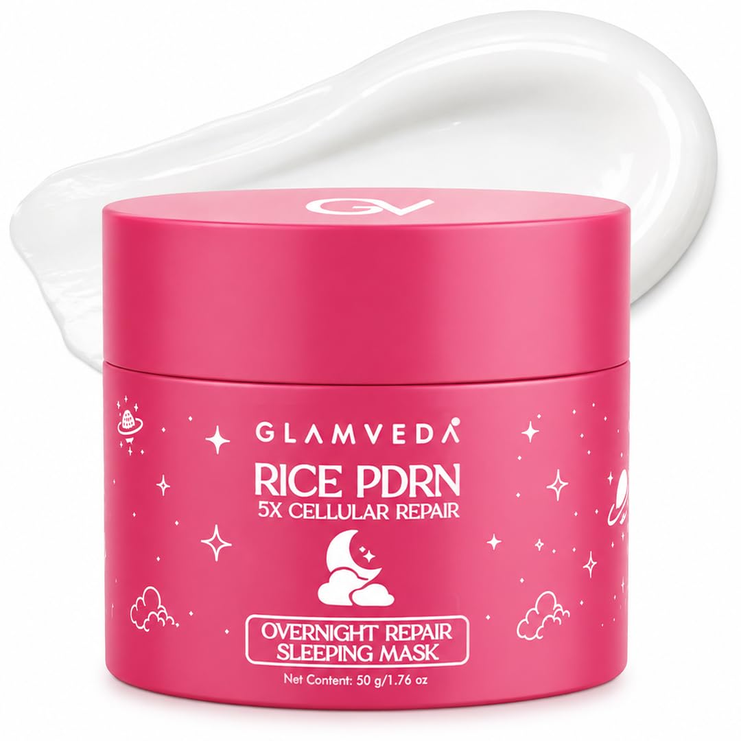 Glamveda Rice PDRN & Collagen Night Mask for Glowing Skin | Hydrating Face Mask with Ceramides, Ectoin & Niacinamide | Overnight Repair & Skin Barrier Care | 50g