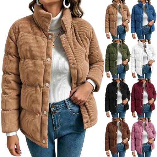 fartey Corduroy Jacket Women Quilted Puffer Coat Button Down Padded Warm - image 1