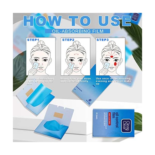 Beauty-Kate-Compatible-Oil-Control-Film-Blotting-Paper-Replacment-for-Clean-Clear-Oil-absorbing-Sheets-60-Sheets-Pack-of-2 Oil Control Film Replacment for Clean & Clear Oil-Absorbing Sheets,2 Pack(total 120sheets)Oil Blotting Sheets For Face,9%Larger Makeup Friendly High-performance Handy Face Blotting Paper for Oily Skin