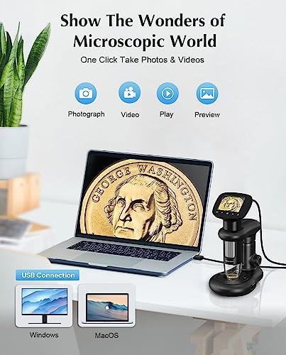 Image of ToboWireless Handheld Digital Microscope with 2 inch LCD Screen,1000X Pocket Microscope for Kids with 8 LED Lights,Portable Microscope for Adults with Stand-TD-1018IM.