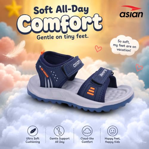 Image of ASIAN Henry-04 Kids Sandals with Dual Velcro Straps | Cushioned Footbed, Lightweight Sole, Open-Toe Casual Outdoor Sandals