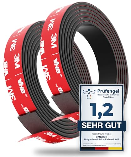 DANJOY ® Cinta magnética A+ B autoadhesiva (1m) I Adhesivo Fuerte Imán Fuerte I Tiras magnéticas con Adhesivo 3M-VHB extrafuerte para I Ideal como imán para mosquiteras en Ventanas y Mucho más.