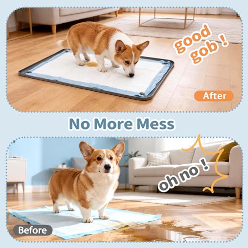 Image of Pee Pad Holder for Dogs,25 x 36 Inch Dog Potty Tray with Silicone Clips Dog Puppy Pad Tray,Non-Slip Leak-Proof High Edge Silicone Puppy Pee Tray Mat for Home Floor Protection