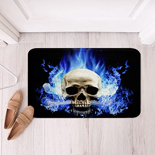 Totenkopf Badteppiche Blau Unheimlich Zuckerschädel Skelett rutschfest Badezimmerteppich Wasser absorbierende Badematte… – Bild 3