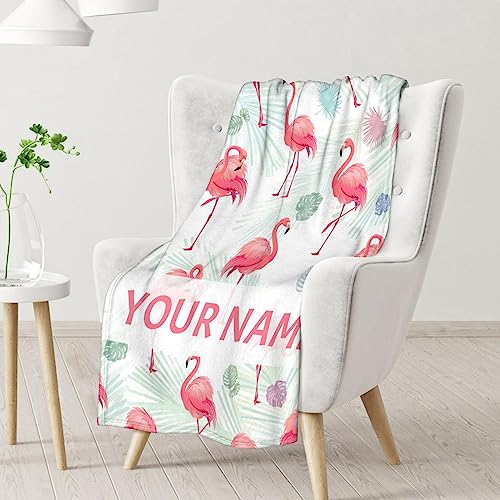 Personalized Flamingo Blanket Gifts with Name - 40x50 Inches Cute Throw for Women & Girls - Pink Soft Fuzzy Blankets for Bed, Couch & Living Room