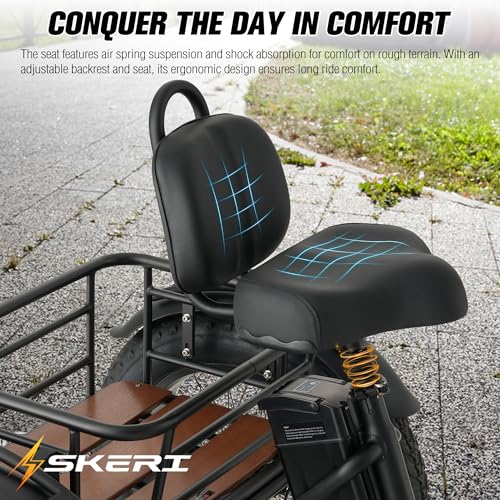 Skeri Electric Tricycle for Adults, 750W(Peak 1350W) Motor Etrike, 20″x4″ Folding Fat Tire Electric Trike, 48V13Ah Battery, 3-Wheel Electric Bike, 20MPH, Front & Rear Basket & Differential