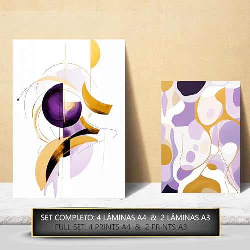 Nacnic Set of 6 Gold Purple Lilac Abstract Posters with design illustration to decorate the walls of home. Rooms, office - Image 3