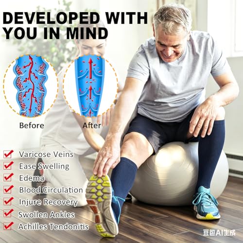 Image of CASMON 2 Pairs Zipper Compression Socks for Women & Men,15-20 mmHg Closed Toe Knee High Support Sock for Varicose Vein Edema